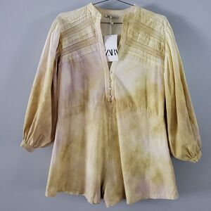 Zara Yellow Combo Tie-dye Cotton Bohemian Balloon Long Sleeve Romper Size S